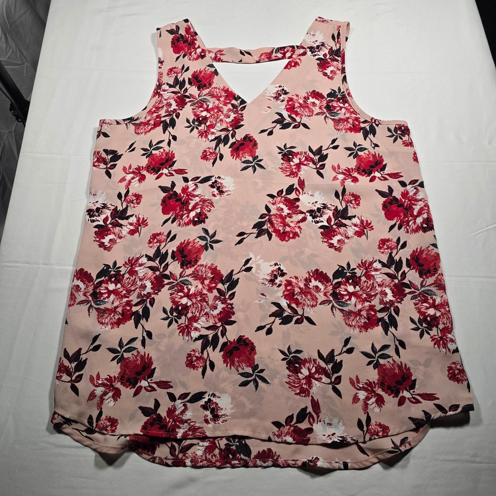 Maurices Womens medium cottagecore Pink Floral Sleeveless V-Neck Blouse Top
